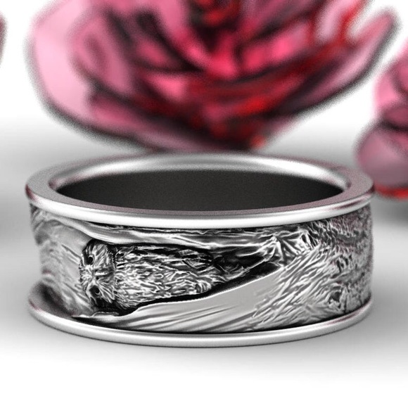 Stunning silver OWL in tree ring band DETAILING 11 - Picture 7 of 16